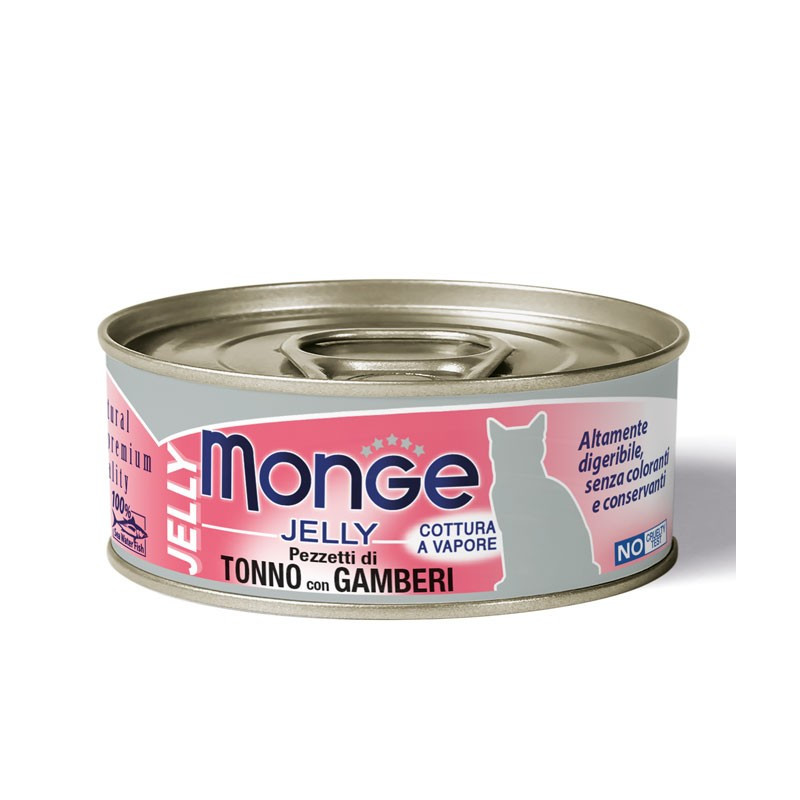 Pâtée Monge pour chat - morceaux de thon et crevettes 24x80grs