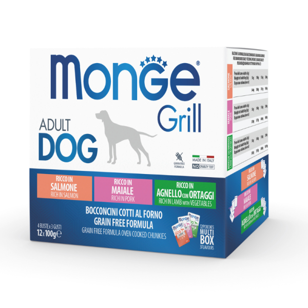 Monge GRILL Multipack Agneau avec Légumes, Porc, Saumon