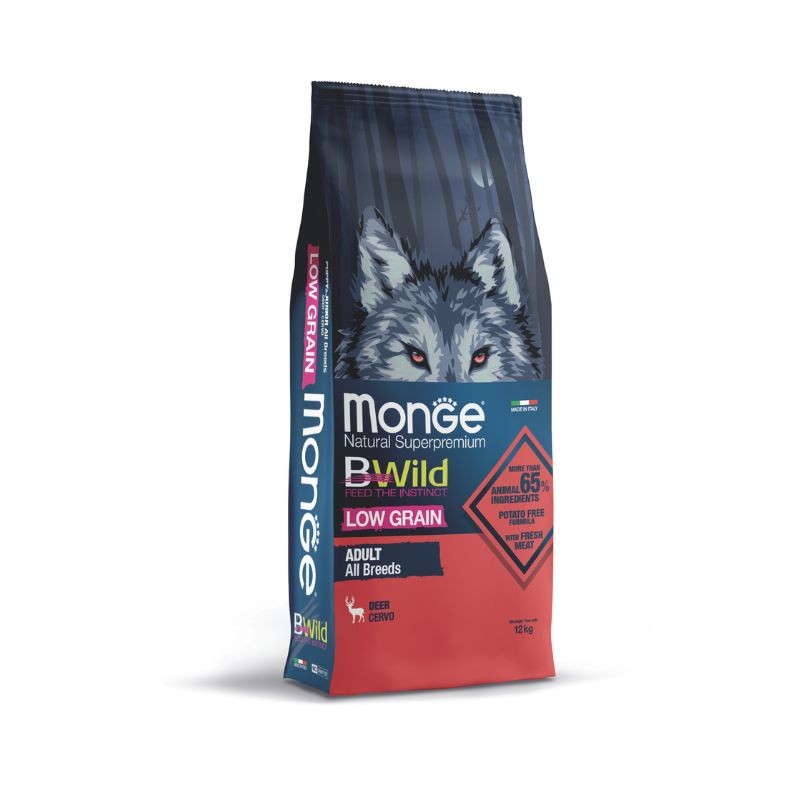 Croquettes Low Grain Chien MONGE Bwild - Cerf 12 kg Croquettes Low Grain Chien MONGE Bwild - Cerf 12 kg
