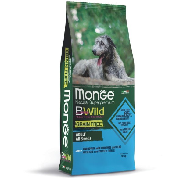 ANCHOIS - Croquettes sans céréales Chien MONGE Bwild 12 kg