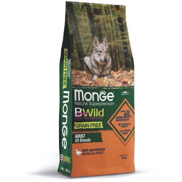 CANARD - Croquettes sans céréales Chien MONGE Bwild 12 kg
