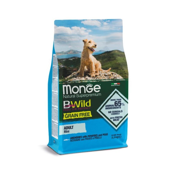 ANCHOIS - Croquettes sans céréales Chien mini MONGE Bwild 2,5kg