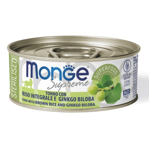 THON, RIZ et GINKGO BILOBA - Boîte pâtée chat supreme stérilisé Monge 24 x 80grs