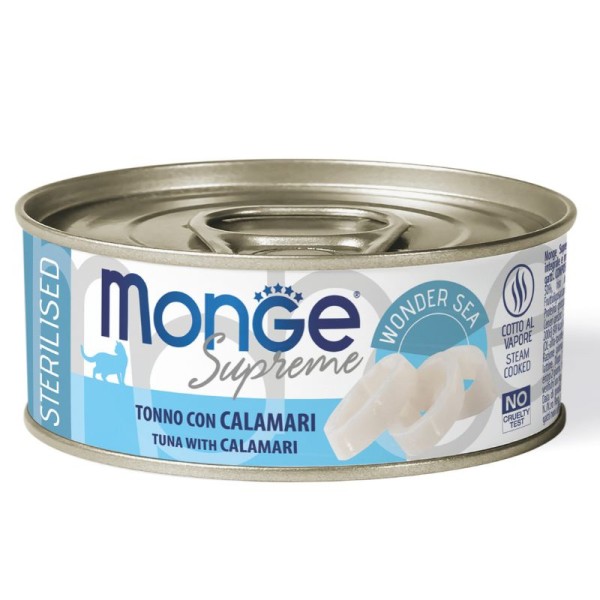 THON et CALAMARS - Boîte pâtée chat supreme Stérilisé Monge 24 x 80grs