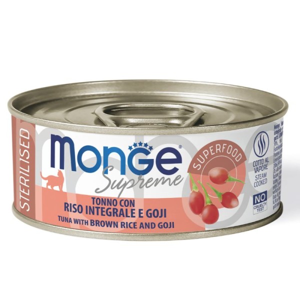 THON, RIZ et BAIES de GOJI - Boîte pâtée chat supreme stérilisé Monge 24 x 80grs