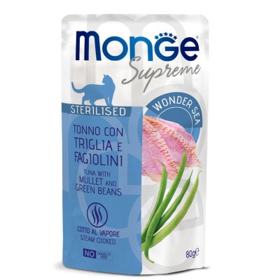 THON, ROUGET et HARICOTS VERT - Poche pâtée chat supreme Stérilisé 24x80grs