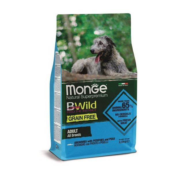Croquettes sans céréales Chien MONGE Bwild - Anchois 2,5 kg